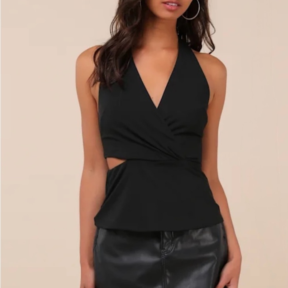 Elegant Poised Expert Black Halter Cutout Peplum Top Sexy Summer top New with Ta